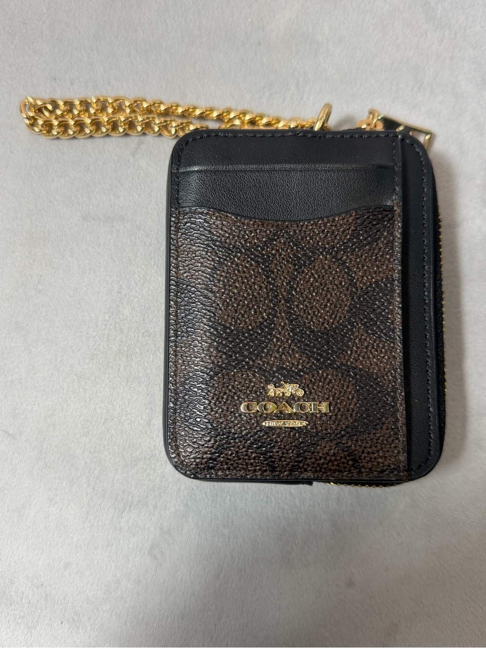 Coach Zip Card Case In Signature Canvas Black & Brown Signature Canvas
